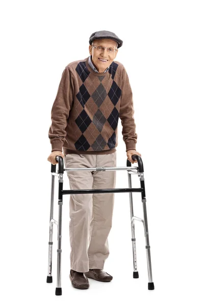 Happy senior using a walker — Stock Photo, Image