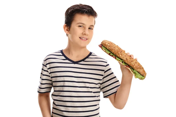 Menino a comer uma sanduíche — Fotografia de Stock