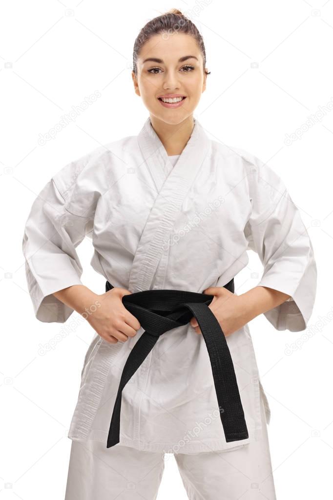 girl wearing a kimono with a black belt