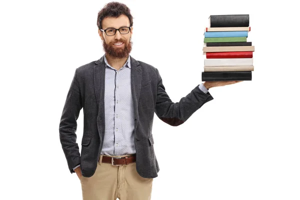 Professor holding a stack of books — Stock Photo, Image