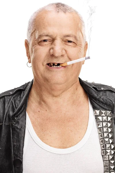 Portrait of an elderly punker with a cigarette — Stock Photo, Image