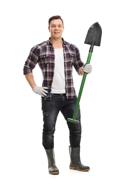 Portrait of a gardener with a shovel — Stock Photo, Image