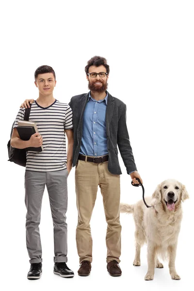 Son and a father with a dog — Stock Photo, Image