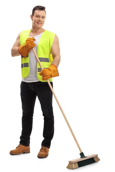Waste collector with a broom — Stock Photo, Image