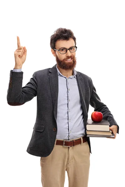 Profesor teniendo una idea y señalando hacia arriba —  Fotos de Stock