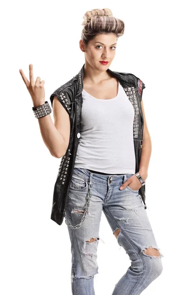 Punk girl making peace sign — Stock Photo, Image