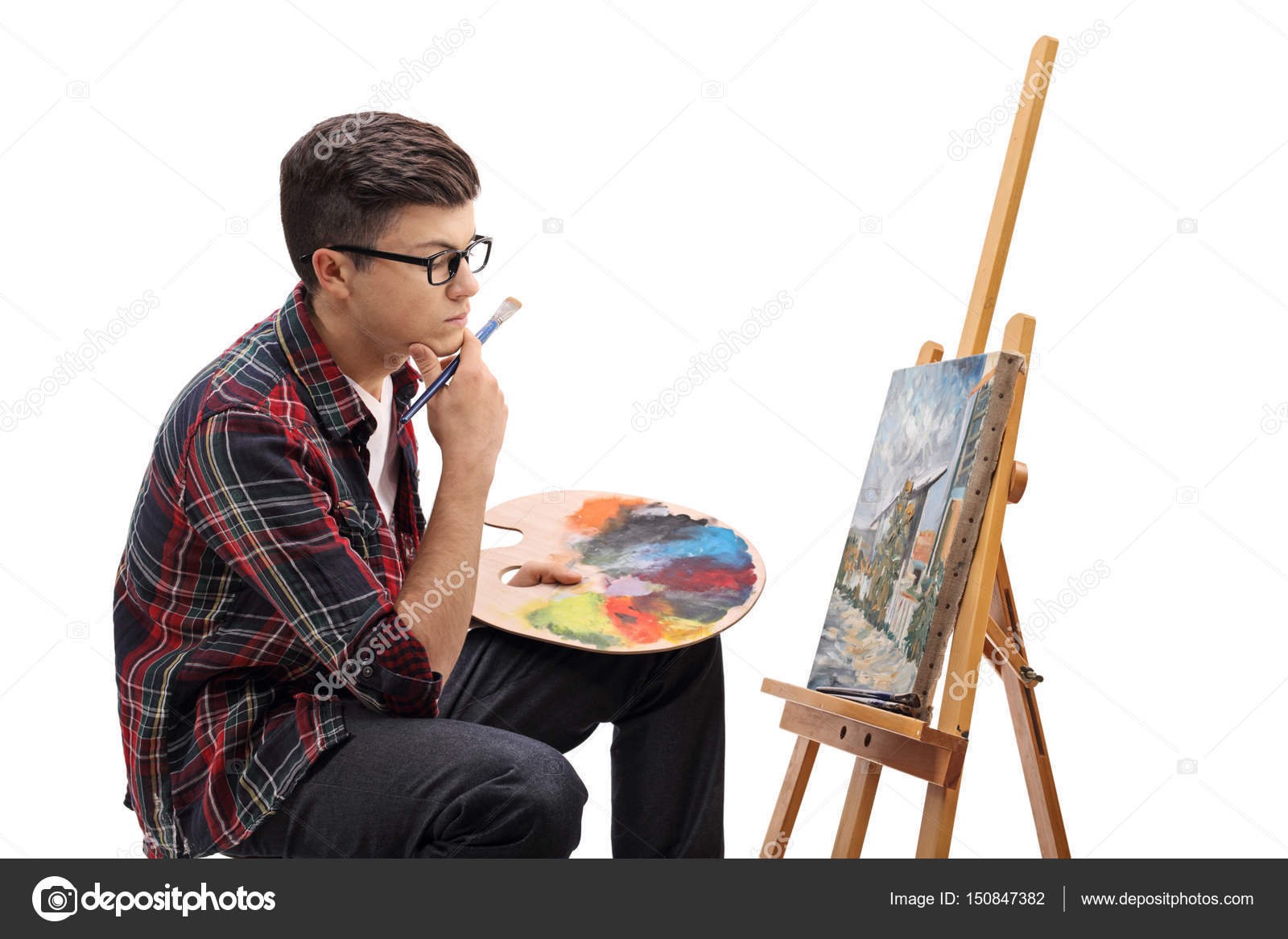 Foto de Jovem Artista Pintando Quadro e mais fotos de stock de Fundo Branco  - Fundo Branco, Ocupação artística, Arte - iStock