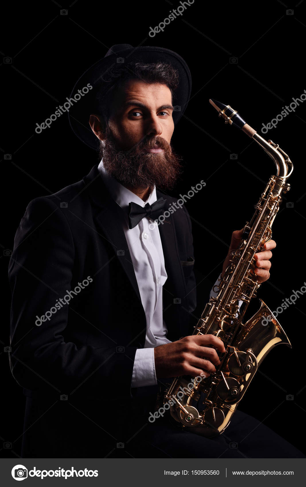 Bearded man with a saxophone — Stock Photo © ljsphotography 150953560