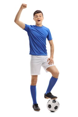 Genç futbol oyuncu el mutluluk