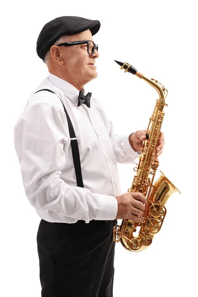 Літній джазовий музикант з саксофоном — стокове фото