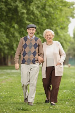 üst düzey çift bir parkta yürüyüş