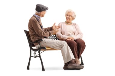 Bir bankta oturan ve muhabbet yaşlılar