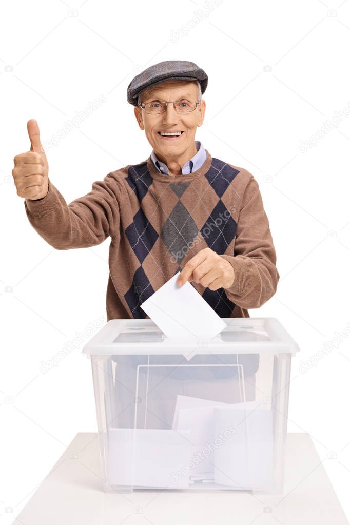 Senior voting and making a thumb up gesture