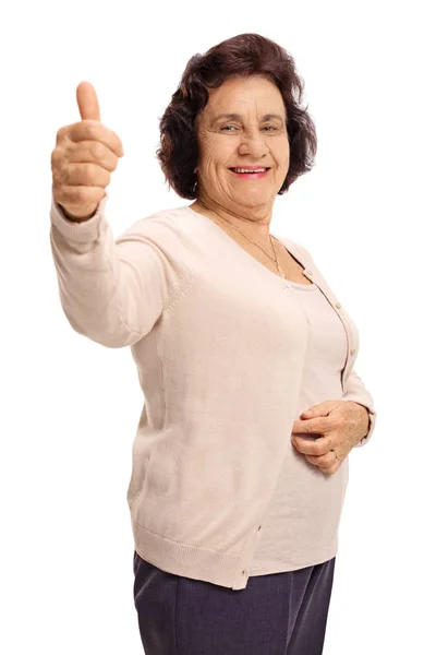 Senior senhora fazendo um gesto polegar para cima — Fotografia de Stock