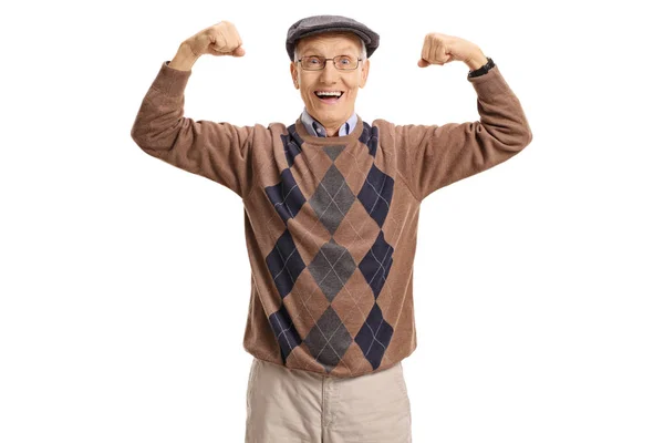 Glada senior flexar sina muskler — Stockfoto