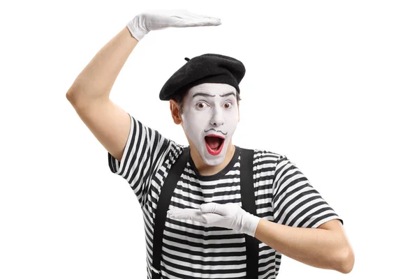 Mime artist gesturing with his hands — Stock Photo, Image