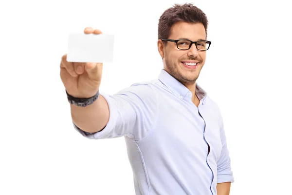 Man showing a blank business card — Stock Photo, Image