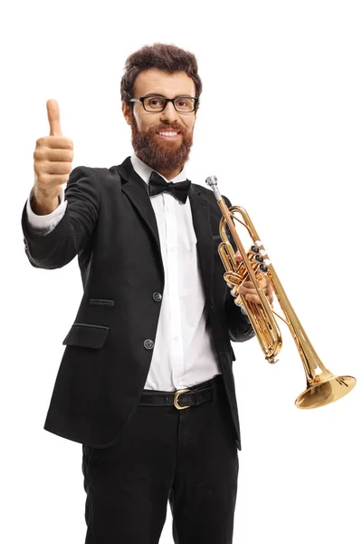 Trompeter macht eine Daumen-hoch-Geste — Stockfoto