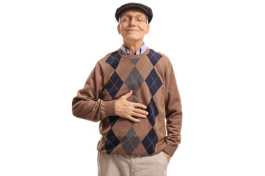 Satisfied senior after having a meal or a drink clipart