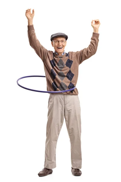 Cheerful senior with a hula hoop — Stock Photo, Image