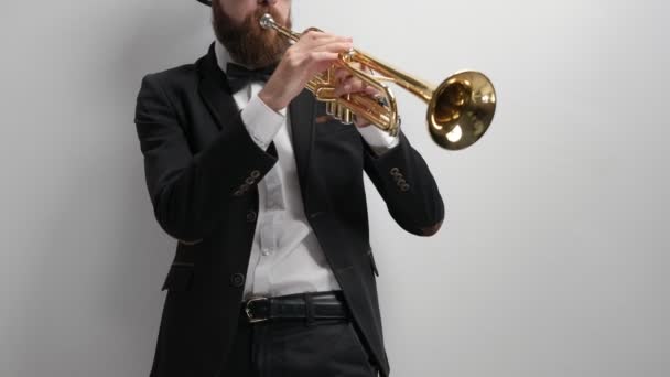 Bir trompet çalmaya müzisyen — Stok video