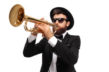 Musician playing a trumpet clipart