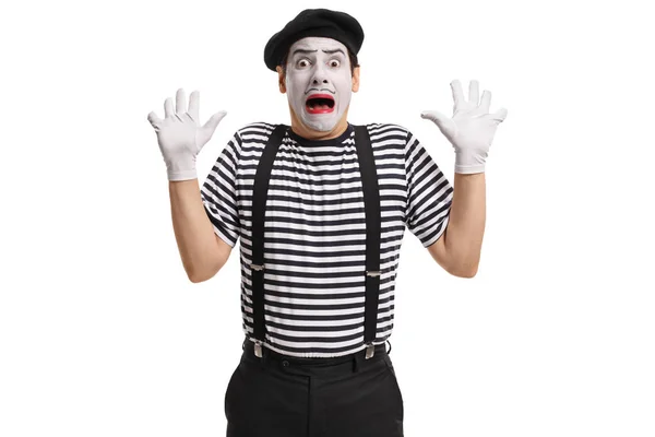 Καλλιτέχνης τρομοκρατημένος mime — Φωτογραφία Αρχείου