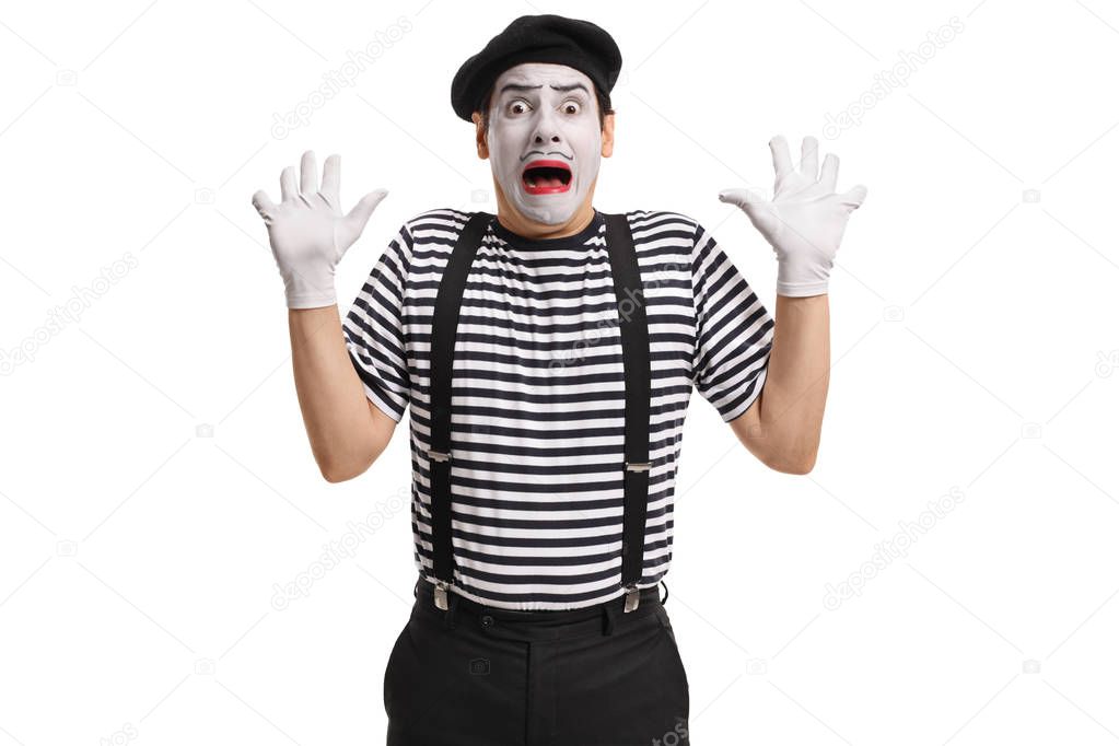 Terrified mime artist