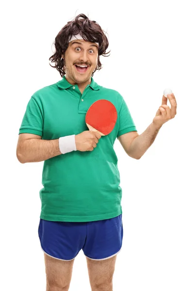 Sportivo con racchetta da ping pong e palla — Foto Stock