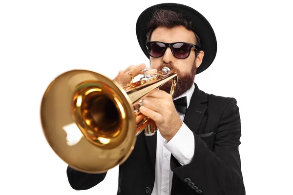 Trumpet player isolated — Stock Photo, Image