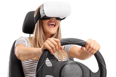 Vr kulaklık kullanarak ve sürüş kadın