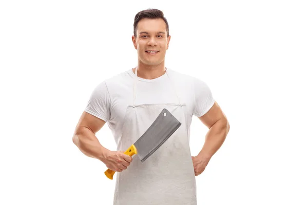 Butcher holding a cleaver — Stock Photo, Image