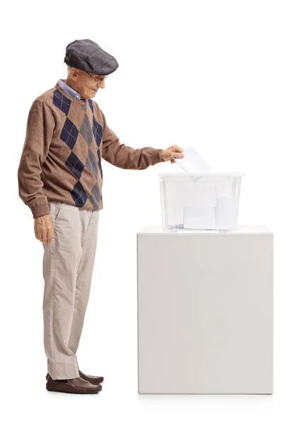 Старший отдает голоса в урну для голосования — стоковое фото