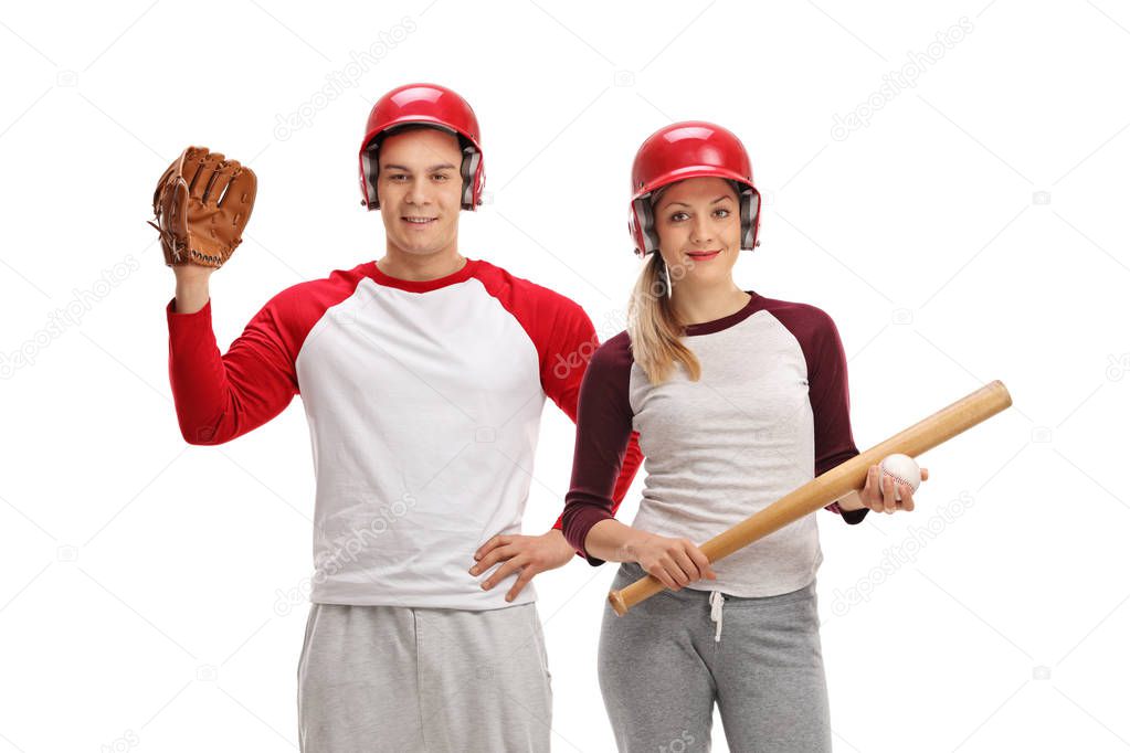 baseball players with glove and bat