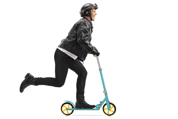 Bir scooter sürme motorcu — Stok fotoğraf