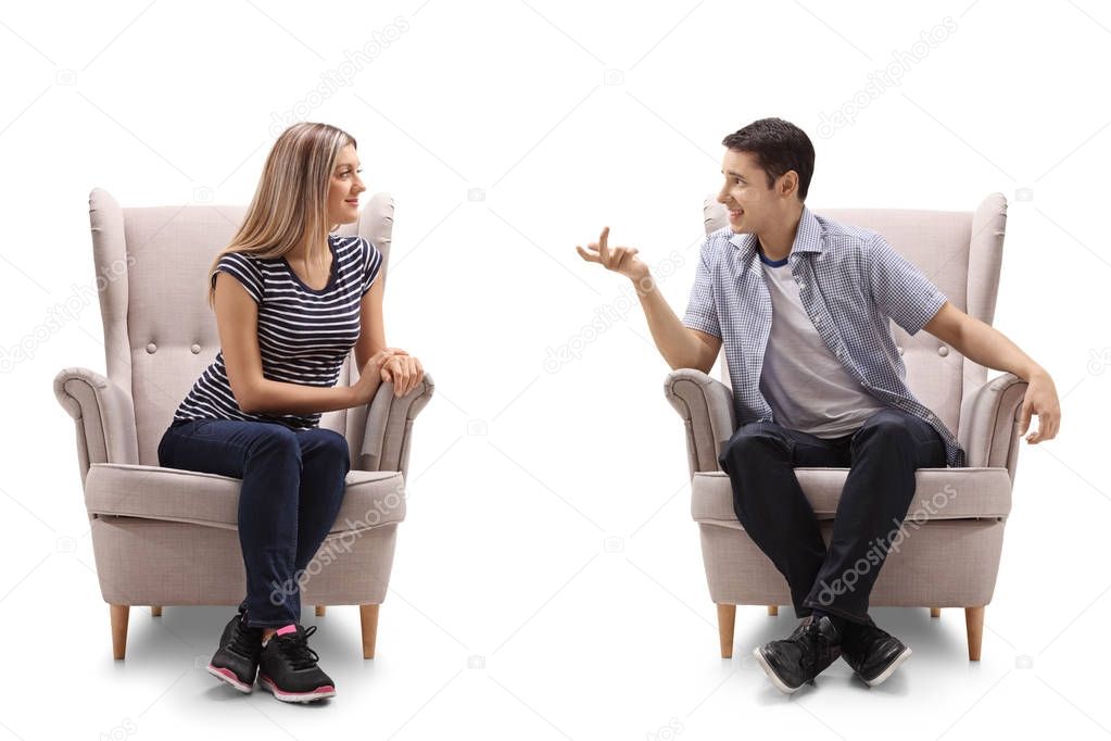 Young woman and a young man talking