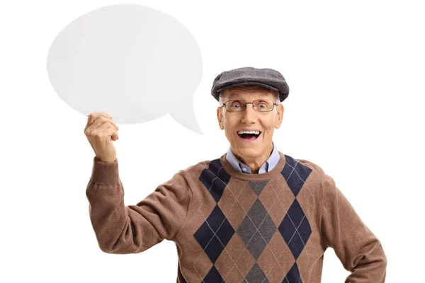 Cheerful senior holding a chat bubble — Stock Photo, Image