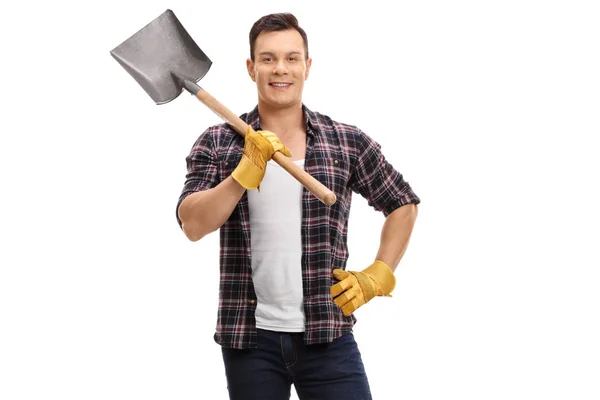 Farmer holding a shovel — Stock Photo, Image