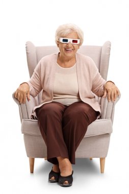 3d gözlük bir koltukta oturan kadınla
