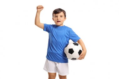 Neşeli futbolcu eliyle işaret