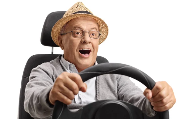 Joyful mature man driving — Stock Photo, Image