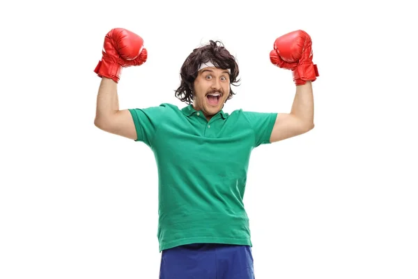 Retro sportsman with red boxing gloves — Stock Photo, Image