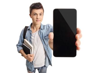 Genç öğrenci bir telefon gösterilen