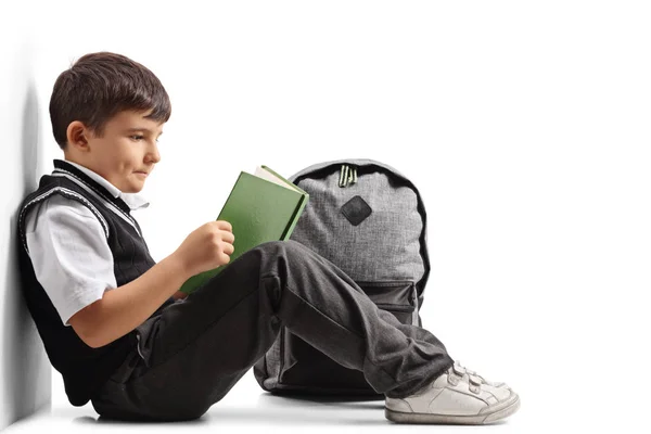 Kisiskolás fiú könyvet olvas. — Stock Fotó