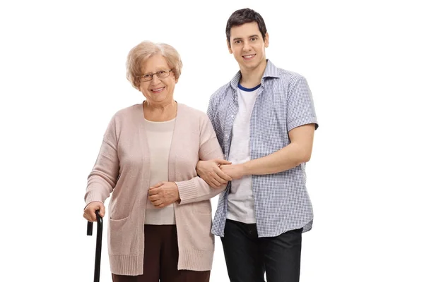 Elderly woman with a young man — Stock Photo, Image