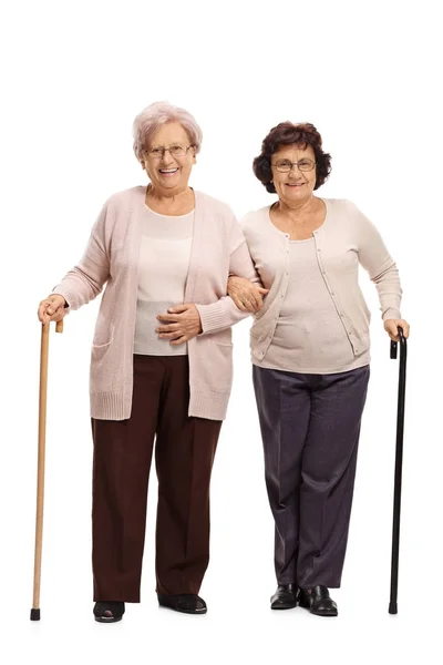 Két idős nő a járás bot — Stock Fotó