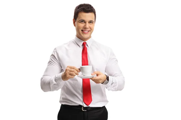 Elegant guy holding a cup — Stock Photo, Image