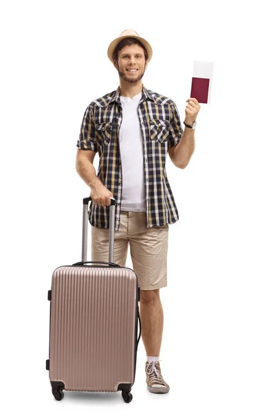 Tourist with a suitcase and passport — Stock Photo, Image