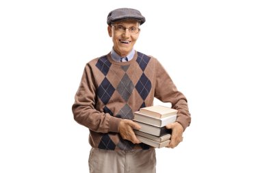 Bir kitap yığını tutan kıdemli