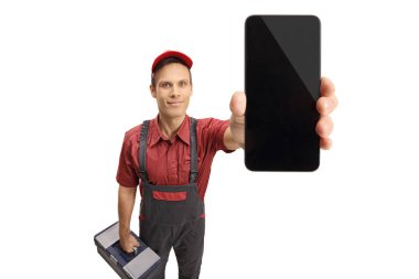 Bir telefon gösterilen tamirci